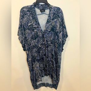 XL Vici tunic dress with blue/green print & waist tie